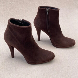 Pedro Garcia Brown Suede Heeled Ankle Booties/Boots-Women’s 7.5-Classic-Formal